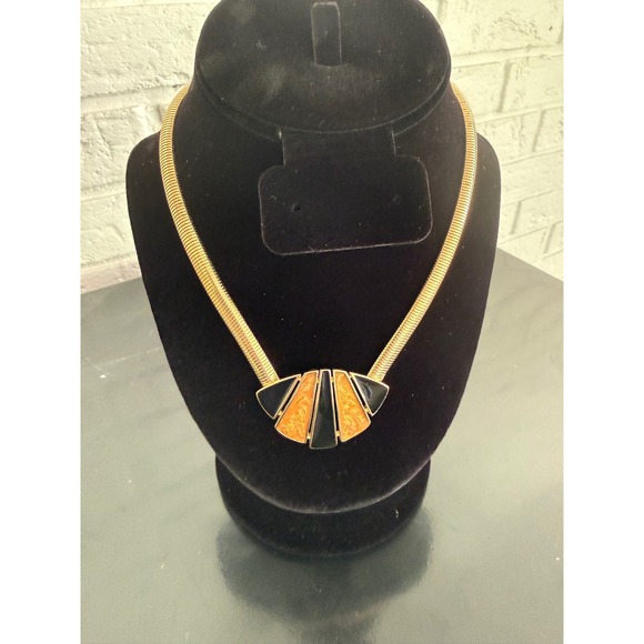 Trifari Jewelry - Trifari Collar Necklace Womens OS Gold Black Excellent Art Deco Fan Omega Chain